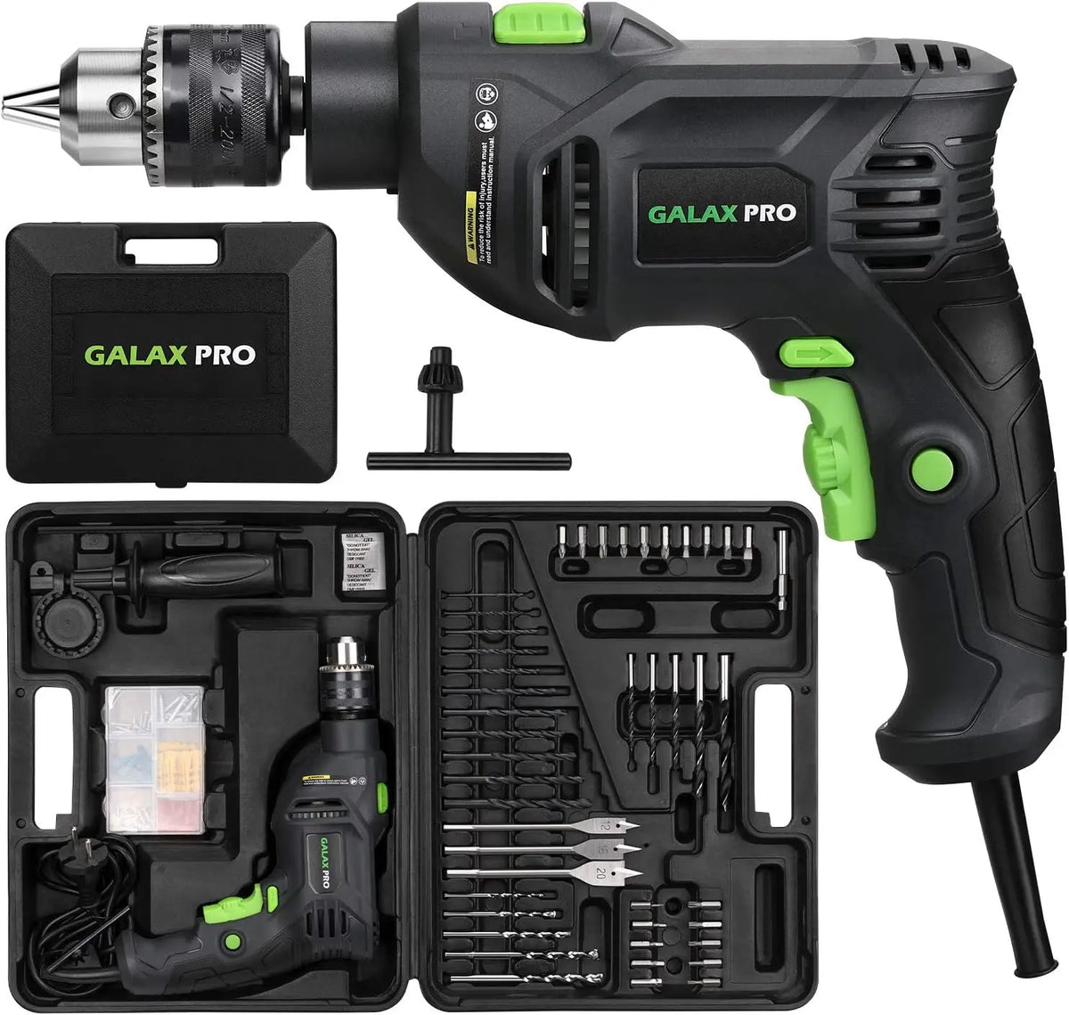 5Amp Hammer Drill with 105 Accessories, Variable Speed 0-3000 RPM, Dual Function, Rotating Handle and Case
