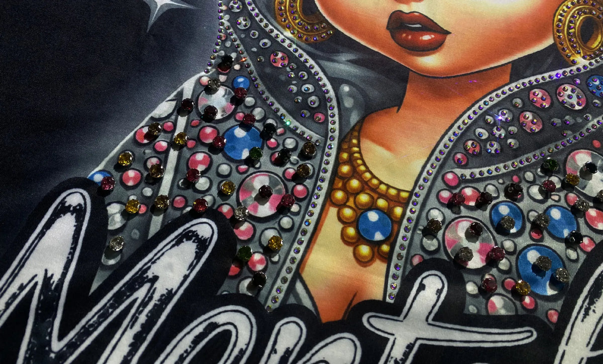 Oversized Short Sleeve Tees for Women Summer Clothing Cartoon Girl Printed Rhinestones Casual Loose O Neck T-Shirts Knitwear