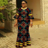 Afripride African Dresses for Woman Customized Loose Gold Ankara Printed Two Piece Flared Sleeve Fishtail Hem Dress 2425046