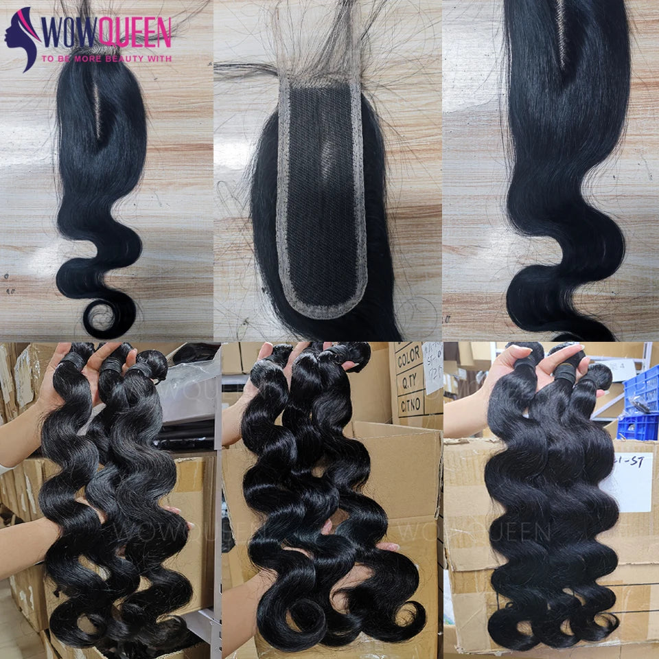 Body Wave Bundles With Closure 2x6 4x4 Brazilian Hair Weave Bundles With 13x4 Frontal Natural Human Hair Bundles And Closure