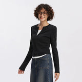 Semir Women T Shirt Cool Touch Slim Fit Mock Two Piece Long Sleeve Henley Cropped Casual Style Lightweight Fashion Tee Everyday