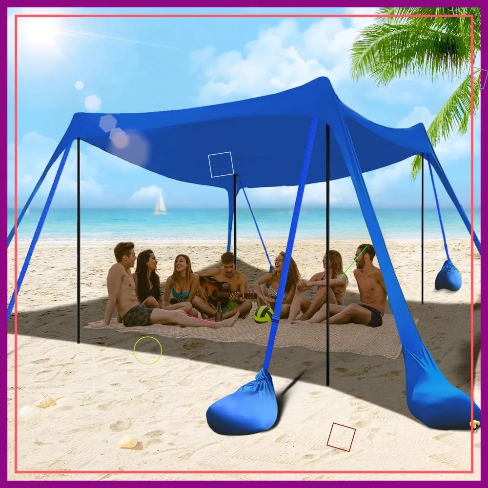 10x10FT Beach Tent Sun Shelter with UPF 50+, 8 Sandbags, Portable Canopy for Camping Fishing