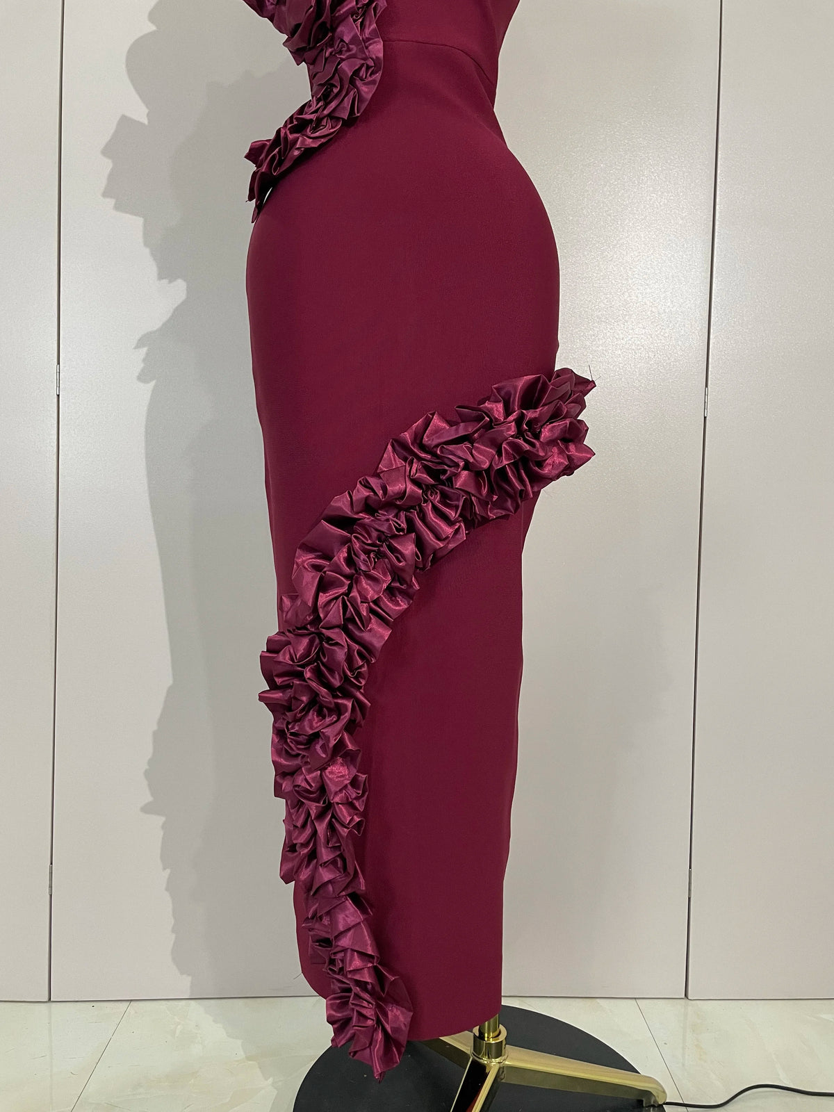 Women 3D Flowers Sexy Sleeveless Wine Red Long Bodycon Bandage Dress Knitted Celebrity Elegant Evening Luxury Club Party Dresses