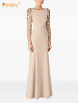 Modphy Diamonds Beaded Sequins Formal Evening Dress Lace Long Sleeves Mermaid Women's Gowns Trumpet Elegant Wedding Party Dress