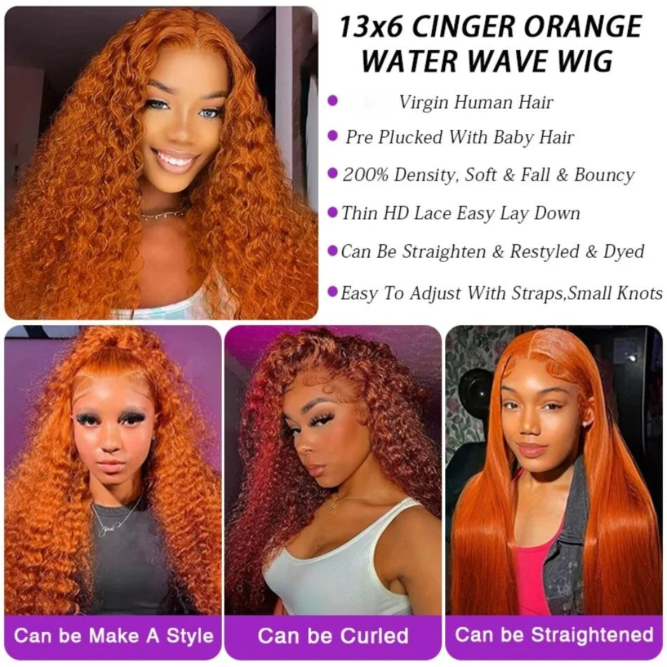 Ginger Human Hair Wigs Deep Wave Frontal Wig 13X6 Human Hair 250 Density 30 Inch #350 Colored 13X4 Lace Front Wig Brazilian Wigs For Women