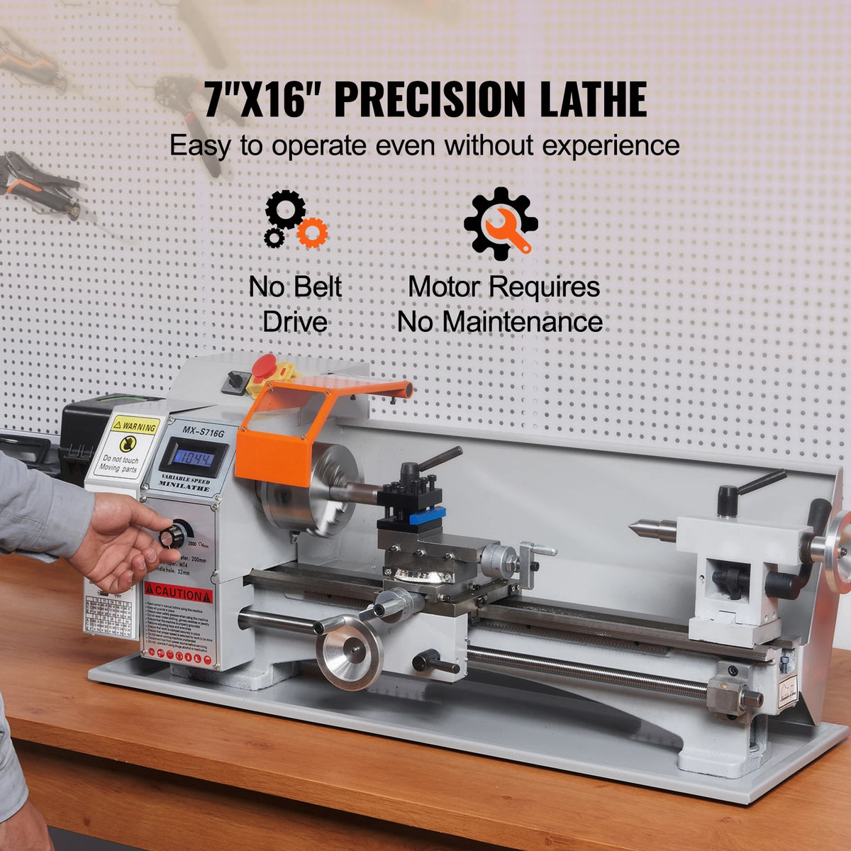 SucceBuy Brushless Mini Metal Lathe  7''x16'' / 180mm*400mm 800W Digital Display Continuously Variable Metalworking Turning