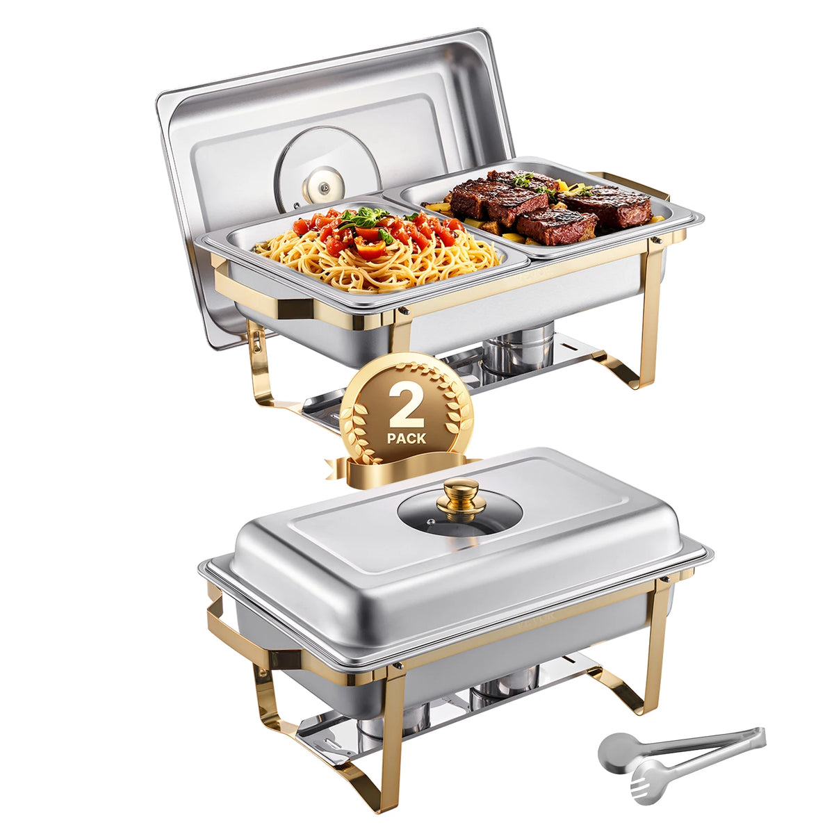 SucceBuy 2/4 Pack Chafing Dish Buffet Set Stainless Steel Chafer with Half Size Pans Rectangle Catering Warmer for Party Banquet