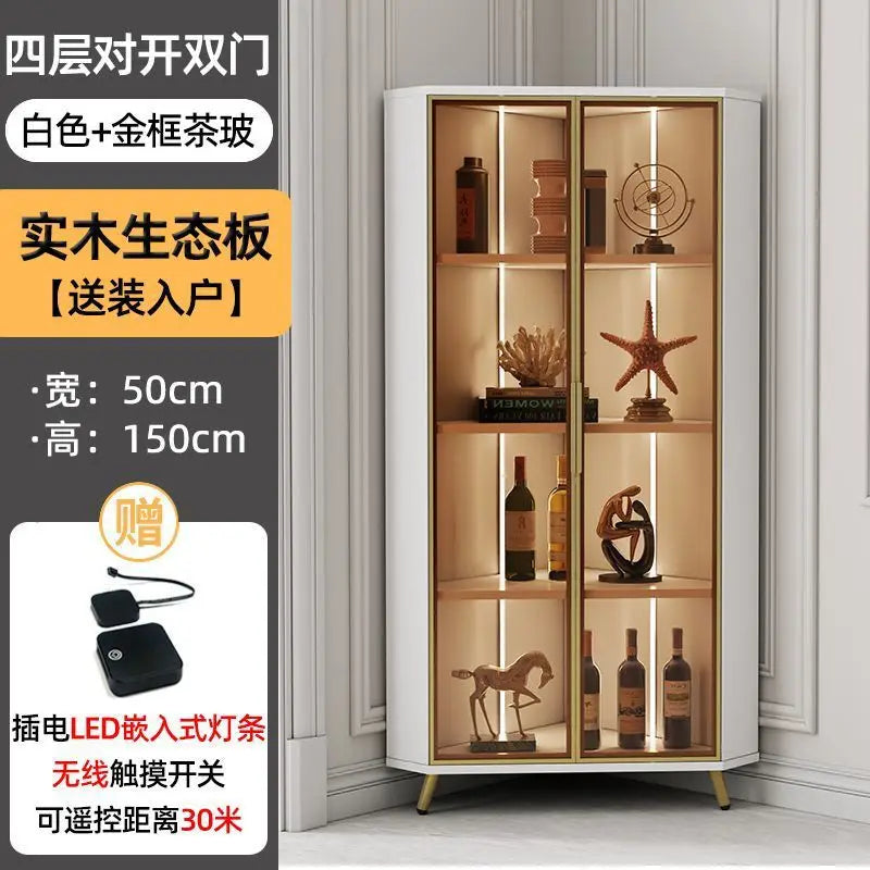 Corner Cabinet with Light Solid Wood Living Room Corner Corner Cabinet Display Bookcase Storage Triangle Cabinet Dining