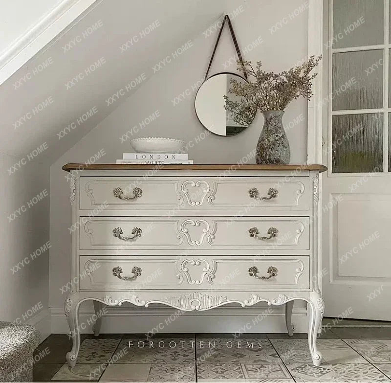 A  French cream wind solid wood storage cabinet household carved six chest cabinet