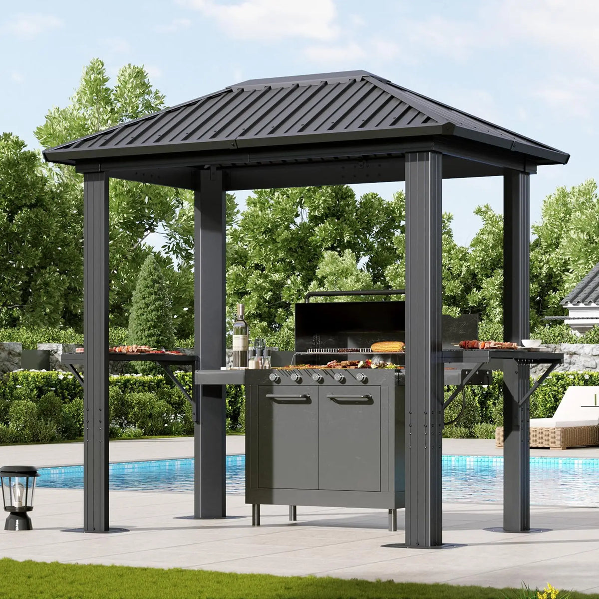 5 x 8 FT, Outdoor Metal Hard Top Gazebo, Permanent BBQ Pavilion with Galvanized Steel Roof, Patio, Backyard
