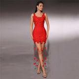 New Arrival Women Summer Fashion 3D Flowers Tassel Mini Bodycon Bandage Sleeveless Casual Party Dress