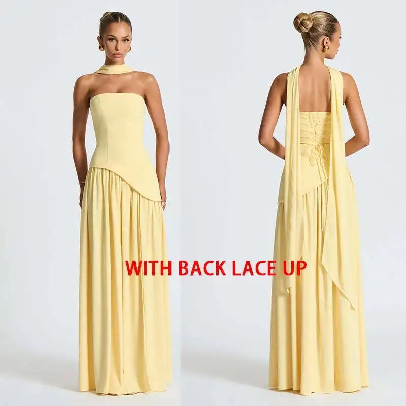 Giyu Sexy Evening Party Dresses Women 2026 Autumn Summer Maxi Long Dress Elegant Strapless Split Backless Pleated Dress