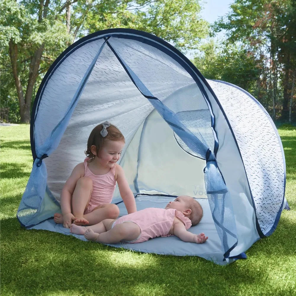 UPF 50+ Pop Up Beach Tent with Sun Protection, Easy Setup & Transport, Blue Waves
