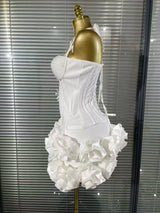 White Red Black Women Sexy Strapless 2 Pieces Bodycon Bandage Mini Dress Florals Celebrate Nightclub Party Birthday Outfit