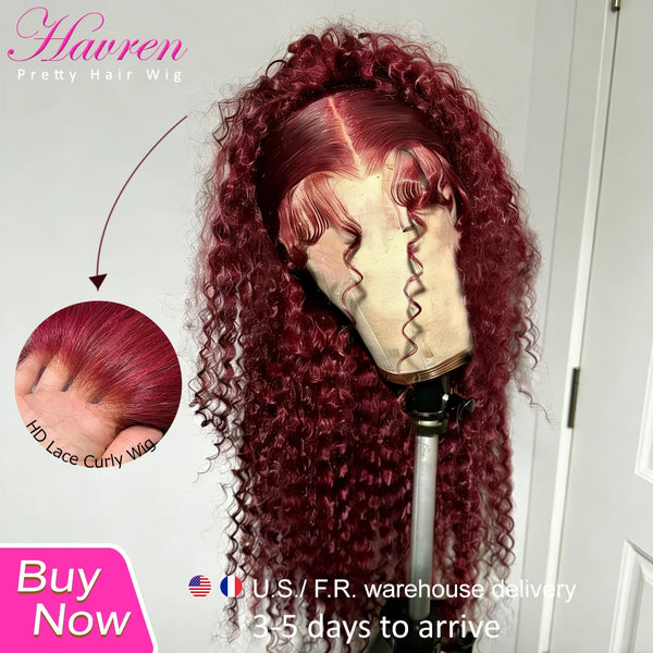 99J Burgundy Lace Front Wigs Human Hair 13x6 Deep Wave HD Lace Frontal