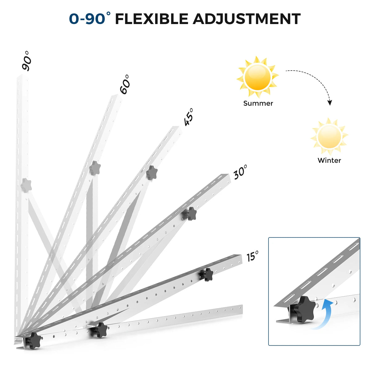 RVPOZWER 47in Adjustable Solar Panel Mount Bracket Heavy‑Duty Tilt Legs Stand 1/2/4 PCS for Roof RV Caravan Boat Off‑Grid Outdoor Solar Panel Installation