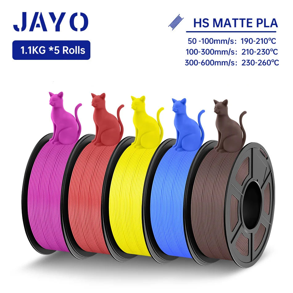 JAYO PLA Classic 3D Filament 1.75mm High Speed Matte PLA 3D Printer Filament Neatly Wound 3D Printing Materials 5Rolls/set