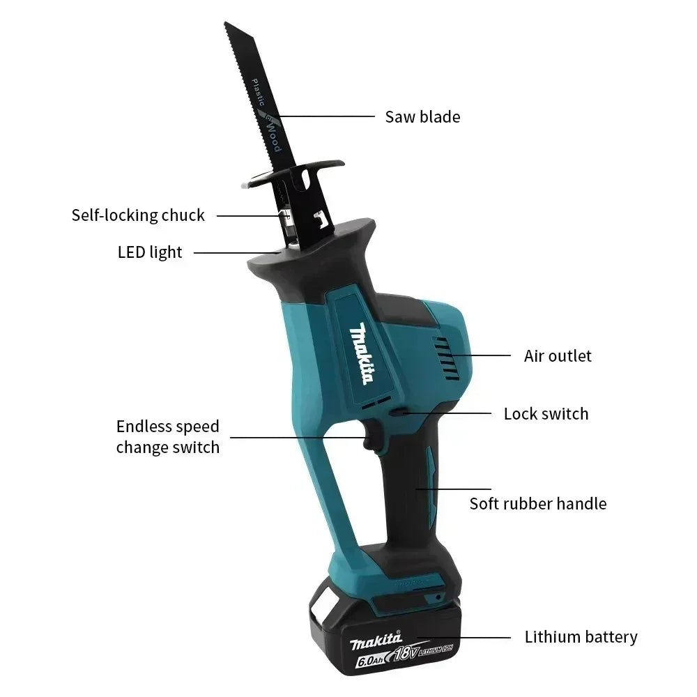 Makita Cutting Saw Portable Saw Power Tool DJR189 18V Cordless Electric Reciprocating Saw Brushless Rechargeable Wood Metal