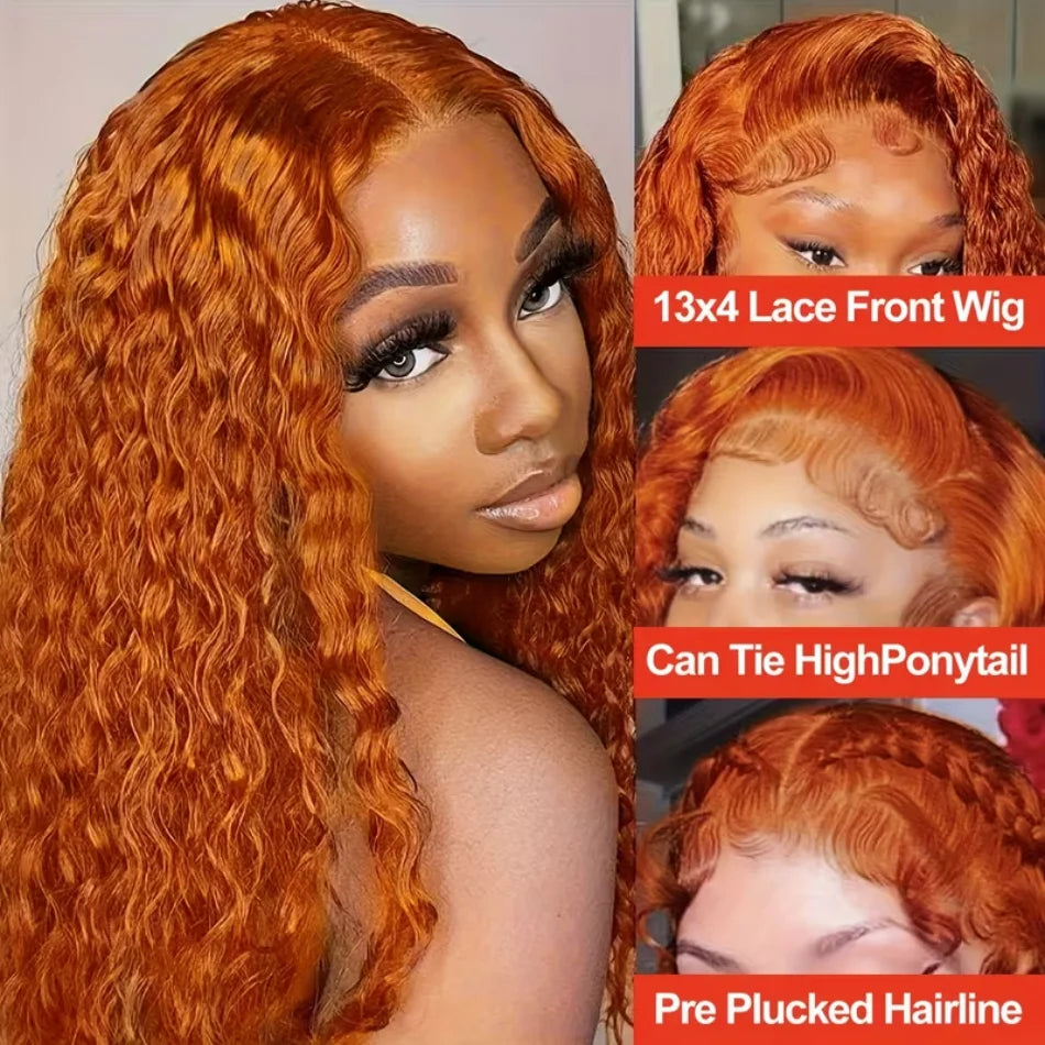 Ginger Human Hair Wigs Deep Wave Frontal Wig 13X6 Human Hair 250 Density 30 Inch #350 Colored 13X4 Lace Front Wig Brazilian Wigs For Women