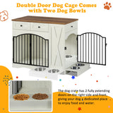 &c Stylish Barn Door Dog Crate Furniture With Feeding Station Stable Base for Living Room Medium Large Dogs Home Decor