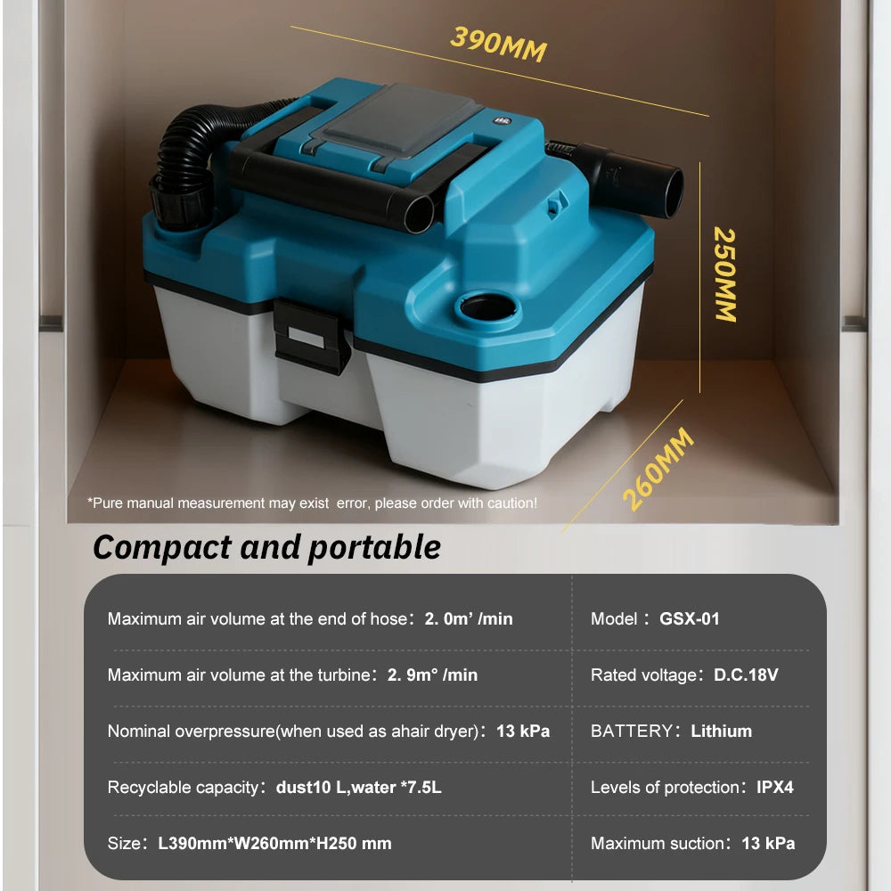 Brushless Vacuum Cleaner Lithium Battery-Powered Dust Extractor Vacuum with Carrying Strap Cordless Wet&Dry Vacuum for Makita