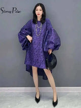 SHENGPALAE Korean Fashion Elegant Chic Dress Casual Loose Batwing Sleeve Robe Vestido Women's 2026 Autumn New Clothing 5R2243