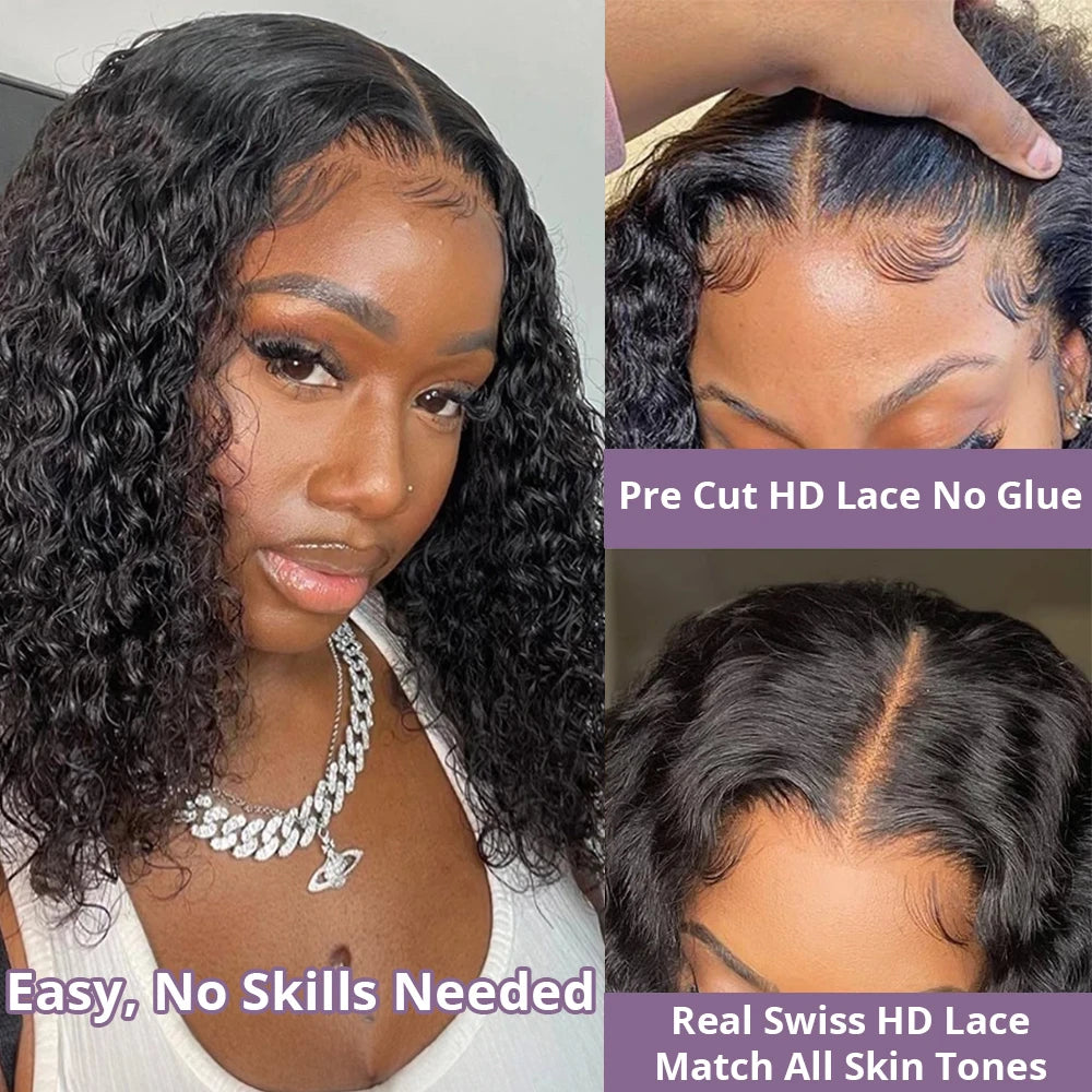 Curly Bob Wig Human Hair 4x4 HD Lace Glueless Wig Deep Wave Pre Plucked 5x5 Glueless Bob Wigs Brazilian Human Hair Ready To Wear