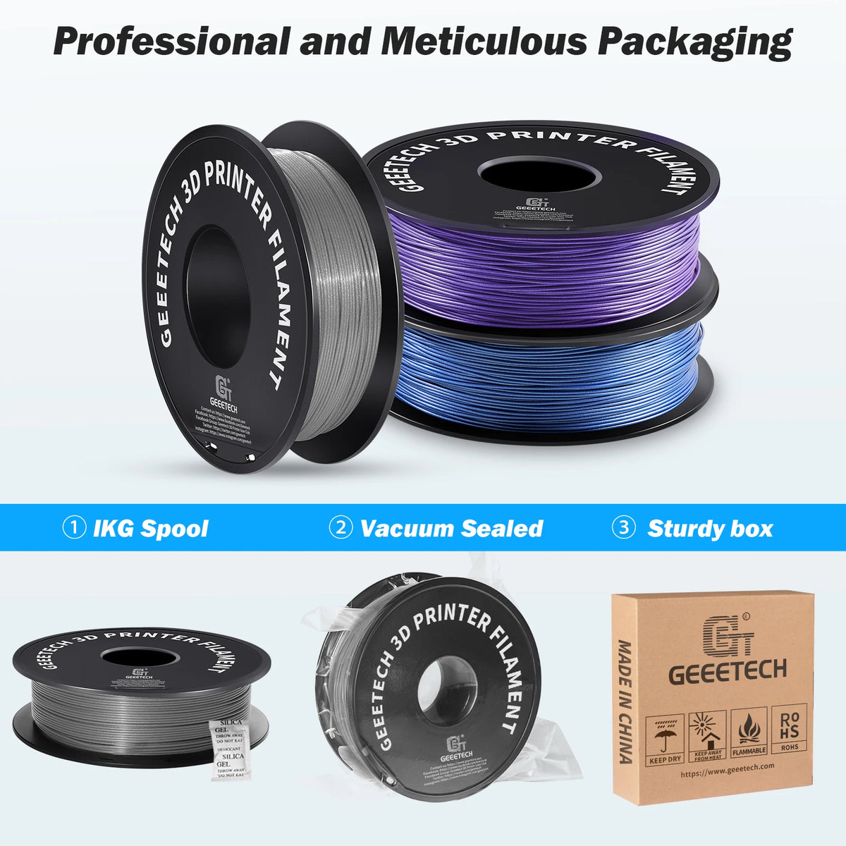 Geeetech Sparkly PLA Filament 1kg 1.75mm 3D Printer Plastic Material, Accuracy 0.03mm, multiple colour, Fit Most FDM Printer