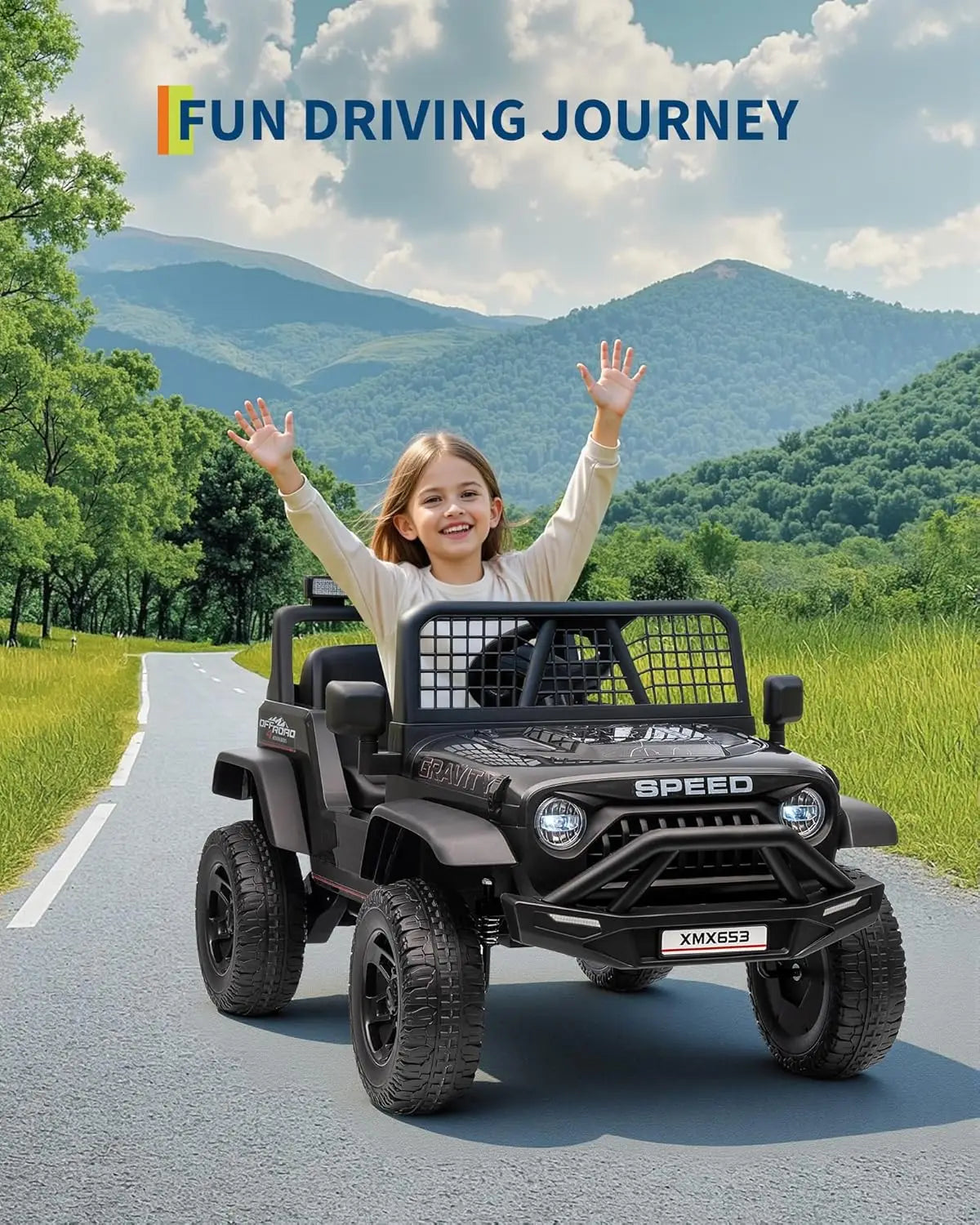 Electric Car for Kids Ride On Car with Remote Control Ride On Truck Toy for Toddler Boys Girls Bluetooth Music Player LED Light