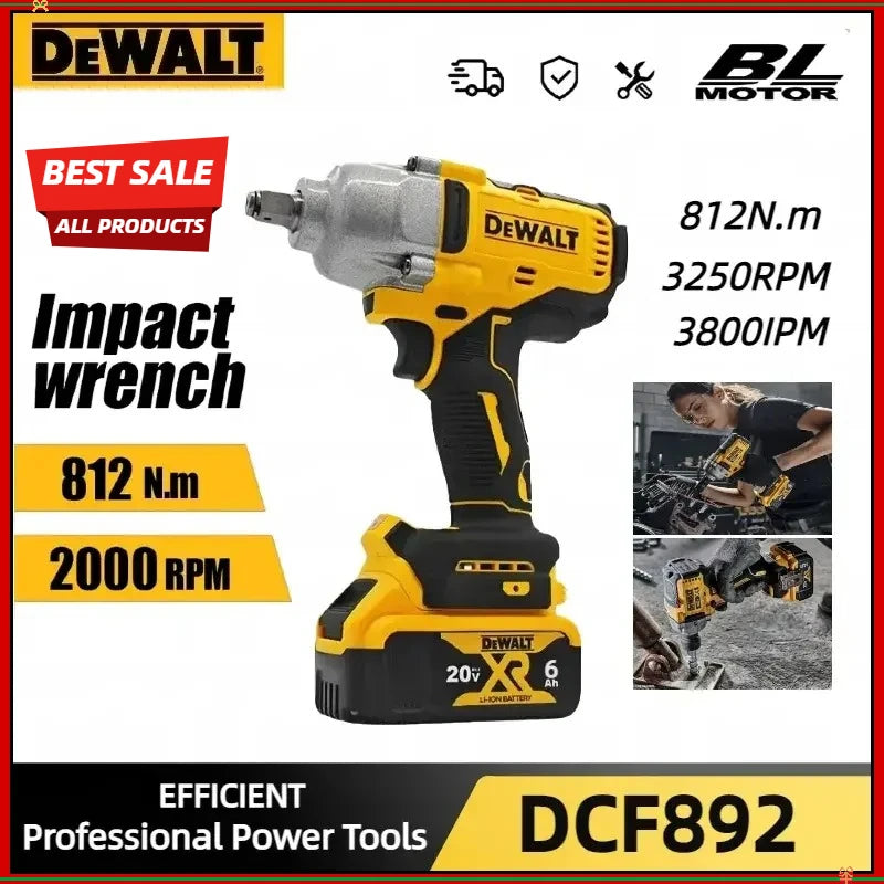 Dewalt DCF892 812N.m Brushless Electric Wrench 1/2 Inch Cordless Impact Driver High Torque Three Speed Auto Repair Power Tools
