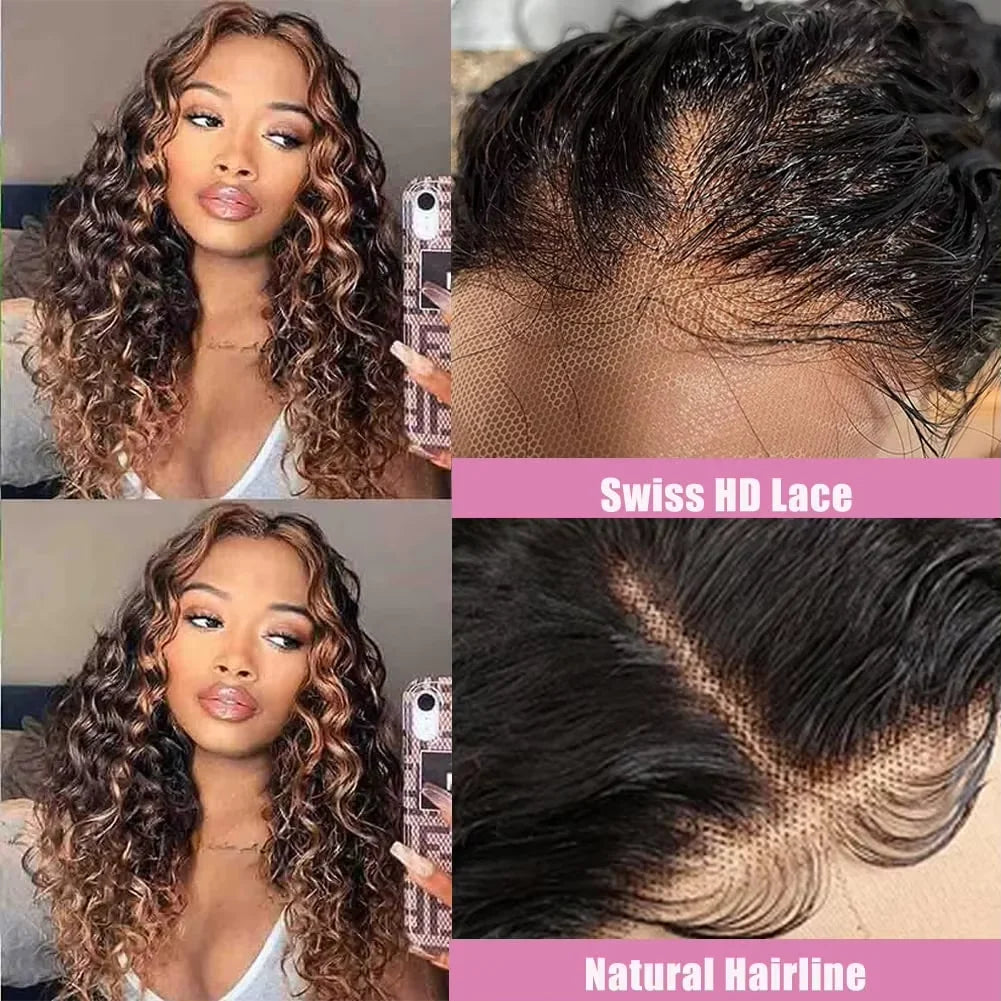 250Density 1B/30 Highlight Deep Wave Frontal Wig 13x6 HD Lace Curly Wigs Water Wave Human Hair Wig 13x4 Highlight Wig Human Hair