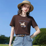 I BELIEVE YOU Brown Pony Letter Embroidered Short Sleeved T-Shirt For Women 2026 Summer New Casual Commuter Top 2262016364