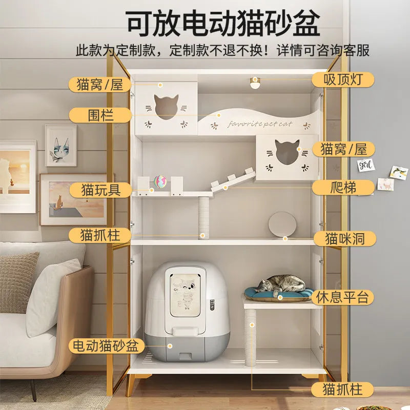 cat cage home indoor cattery cat cabinet discharge automatic litter box custom villa