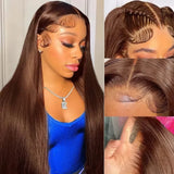 Bone Straight 13x6 Lace Frontal Wig 18-46 Inch 220 Density #4 Chocolate