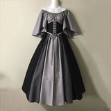 Women Patchwork Medieval Renaissance Dress Halloween Gothic off Shoulder Retro Long Dress