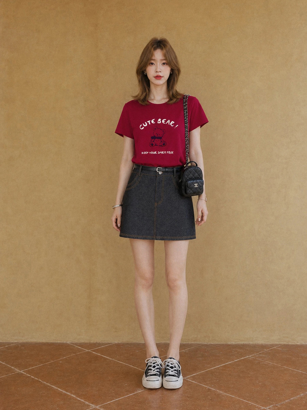 XIAOGULI Cute Bear Funny Cotton T-shirt Women Top Red Short Sleeve Summer Casual Versatile Basic Tee Ladies Daily Wear Tops