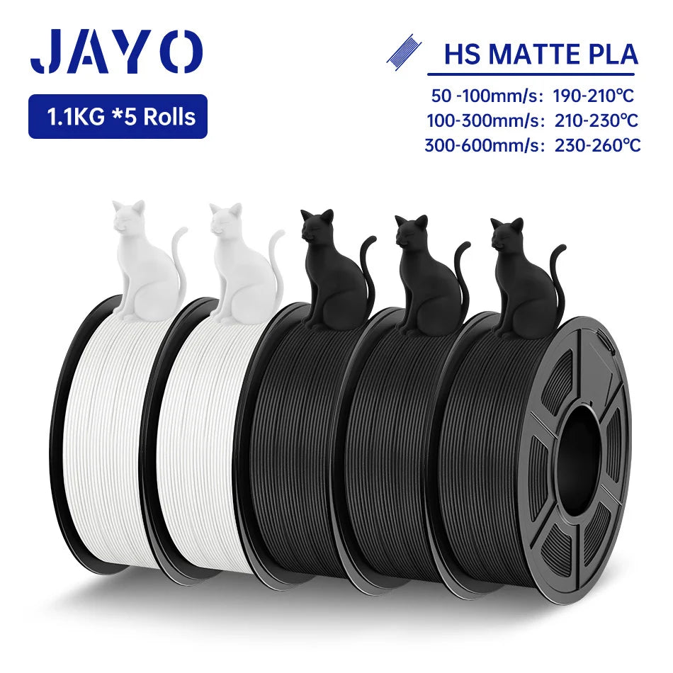 JAYO PLA Classic 3D Filament 1.75mm High Speed Matte PLA 3D Printer Filament Neatly Wound 3D Printing Materials 5Rolls/set