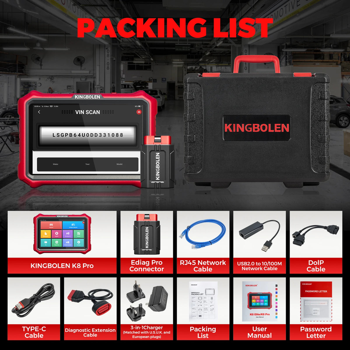 KINGBOLEN K8 PRO Bluetooth OBD2 Scanner ECU Coding Bidirectionnal 40+ Service CANFD DOIP FCA All System Car Diagnostic Tools