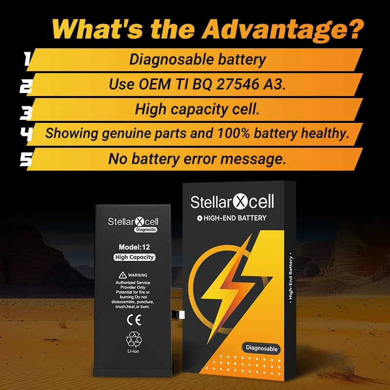 StellarXcell Diagnostic Battery No Pop Up Message Run Diagnose for IPhone12 13Pro 14Plus15Promax Battery 100% Healthy With Tools