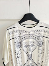 High Quality Satin Short Sleeve T Shirts Women Summer Clothes French Style Brand Designer Printed O Neck Tops Female Ropa Mujer