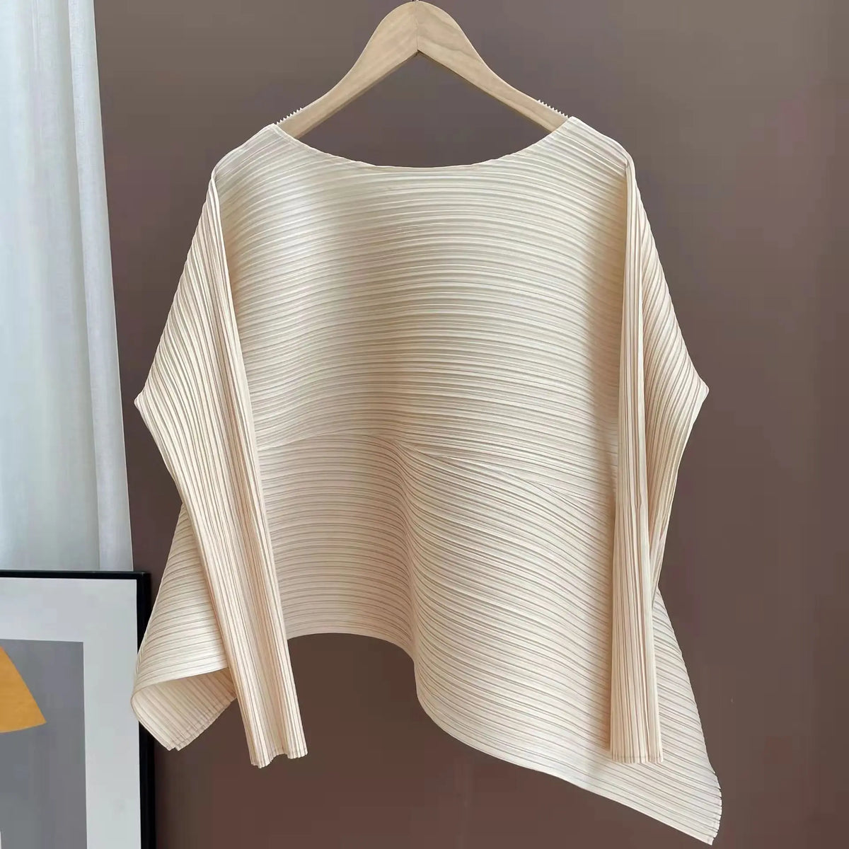Miyake Pleated Round Neck Irregular Top Women Loose Casual T-shirt