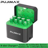 PUJIMAX Smart AA/AAA Lithium Battery Charger Charging 4 AA+4 AAA Rechargeable Li-ion Batteries With High Capacity Battery SET