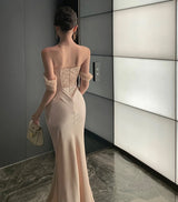 Pink Satin Patchwork Elegant Trumpet Dress Women Off The Shoulder Vintage Clothing Lady Birthday Party Chic Vestidos Bodycon