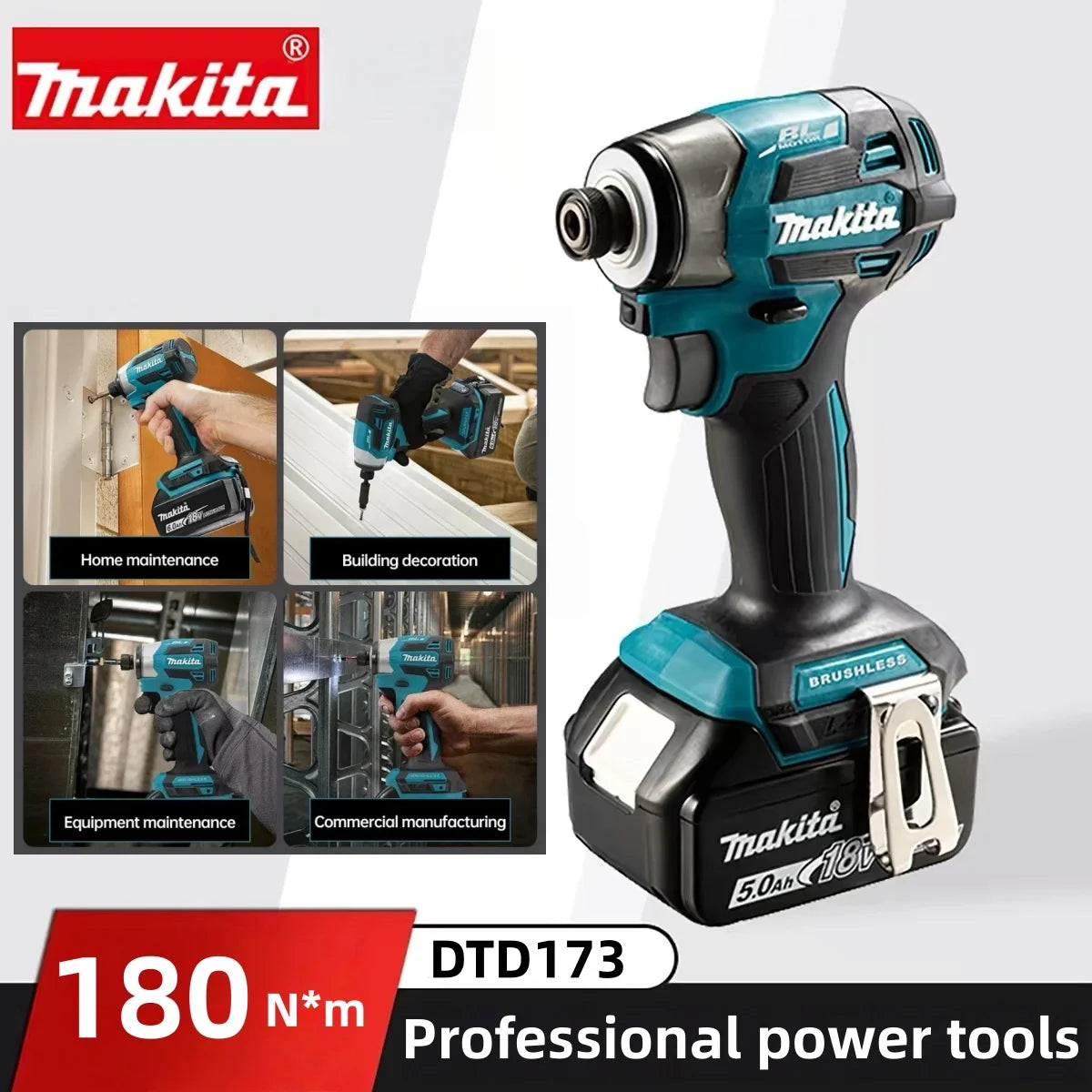 2025 Makita DTD173 bule 18v Brushless Lithium-ion Impact Driver Power Tool Multifunctional Tool, Drill Bit, Power Tool