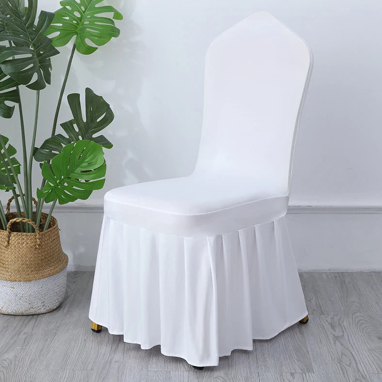 50/100pcs White Spandex Chair Cover Pleated skirt Seat Protector Covers Hotel Banquet Party Events Wedding Decoration