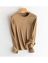 SuyaDream, Women Bottoming T Shirt, Silk Viscose Blend, Long Sleeves, Solid Basic Thermal Shirt, 2024 Autumn Winter Top