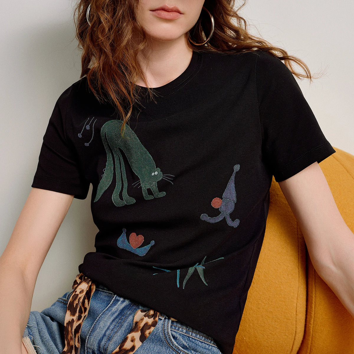 TOYOUTH women's Lyocell Cool Touch T-shirt 2026 Spring New Art Collaboration Slim Fit Short Sleeve Tops