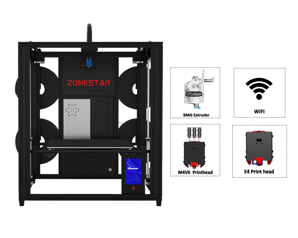 ZONESTAR 4 Extruders Multi Color FDM 3D Printer 4-IN-1-OUT Closed Frame Large Silent Auto Leveling CoreXY New Upgrade Z9V5Pro