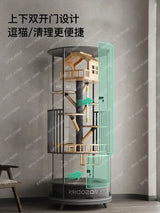 TT360 ° Rotatable Cat Cage Villa Solid Wood Luxury Panoramic Display Cabinet Nest Glass House With Toilet