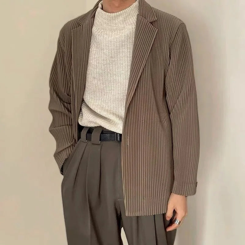 ISSEY Lined Japanese Miyake-Style Pleated Suit for Men Draped Loose Fit Versatile Casual Suit Jacket